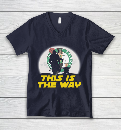 Boston Celtics NBA Basketball Star Wars Yoda And Mandalorian This Is The Way V-Neck T-Shirt 2