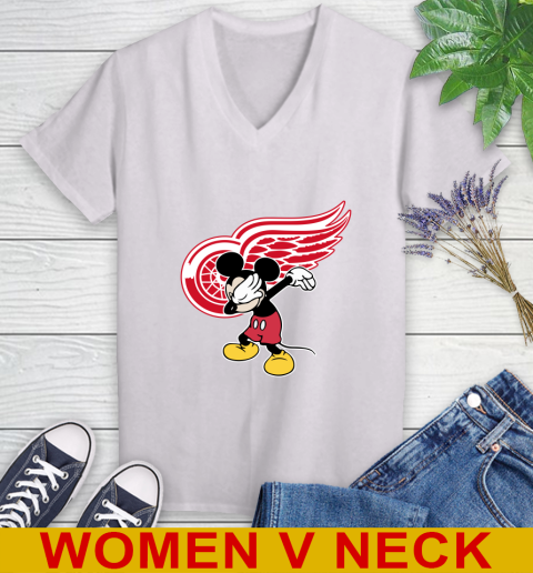 Detroit Red Wings NHL Hockey Dabbing Mickey Disney Sports Women's V-Neck T-Shirt