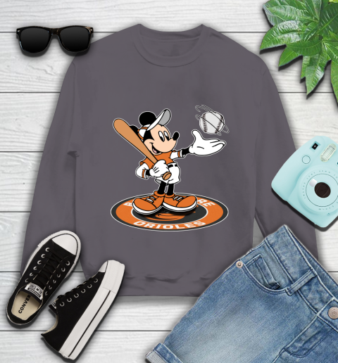 MLB Baseball Baltimore Orioles Cheerful Mickey Disney Shirt Youth Sweatshirt 5
