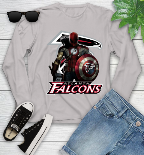 NFL Captain America Thor Spider Man Hawkeye Avengers Endgame Football Atlanta Falcons Youth Long Sleeve 12