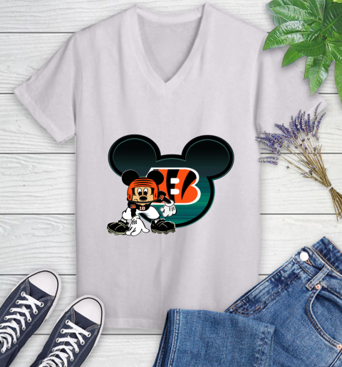 NFL Cincinnati Bengals Mickey Mouse Disney Football T Shirt Women's V-Neck T-Shirt