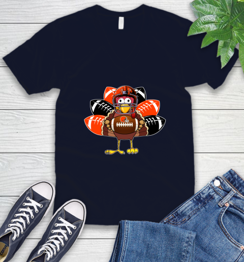Cleveland Browns Turkey Thanksgiving Day V-Neck T-Shirt 3