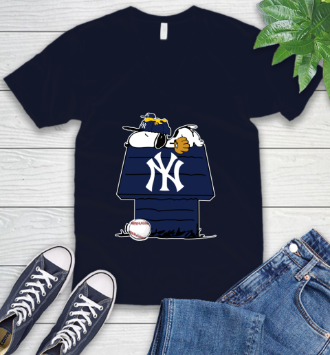 MLB New York Yankees Snoopy Woodstock The Peanuts Movie Baseball T Shirt V-Neck T-Shirt 3