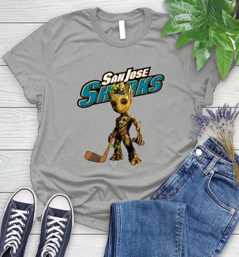 San Jose Sharks NHL Hockey Groot Marvel Guardians Of The Galaxy Women's T-Shirt 10