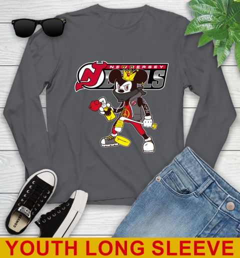 New Jersey Devils NHL Hockey Mickey Peace Sign Sports Youth Long Sleeve 9