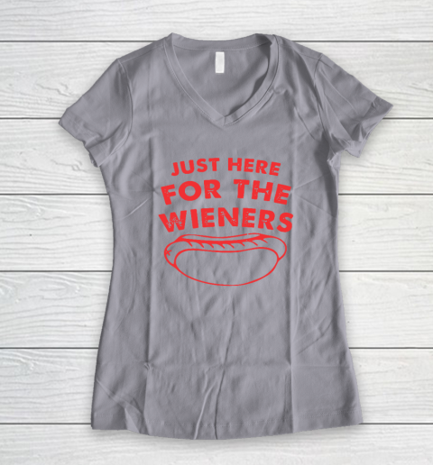 Just Here For The Wieners Funny 4th Of July Women's V-Neck T-Shirt 2