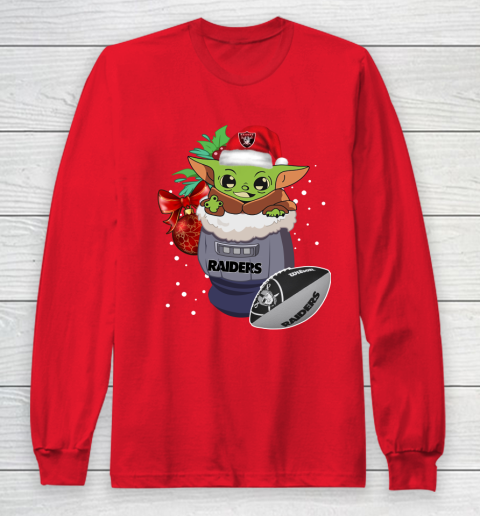 Oakland Raiders Christmas Baby Yoda Star Wars Funny Happy NFL Long Sleeve T-Shirt 10