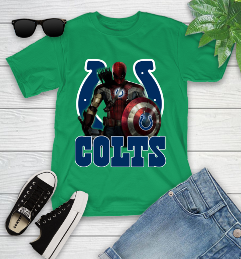 NFL Captain America Thor Spider Man Hawkeye Avengers Endgame Football Indianapolis Colts Youth T-Shirt 6
