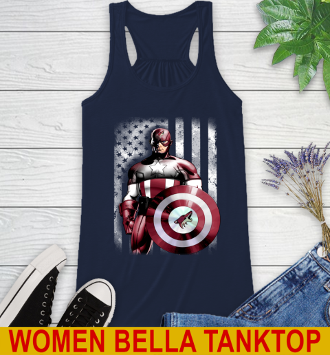 Arizona Coyotes NHL Hockey Captain America Marvel Avengers American Flag Shirt Racerback Tank 9