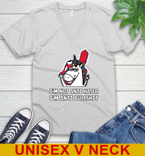 Cleveland Indians MLB Baseball Unicorn I'm Not Anti Hater I'm Anti Bullshit V-Neck T-Shirt