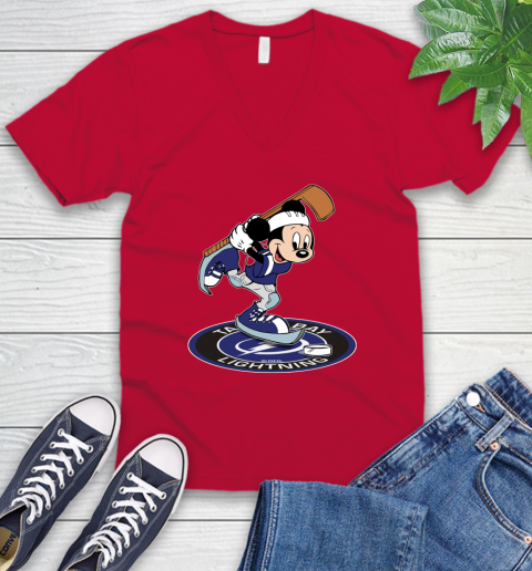 NHL Hockey Tampa Bay Lightning Cheerful Mickey Disney Shirt V-Neck T-Shirt 7