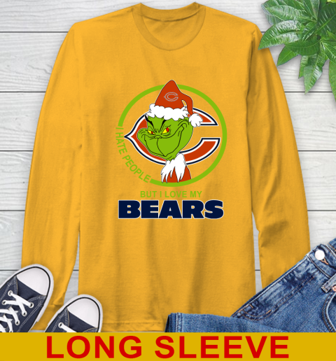 Chicago Bears NFL Christmas Grinch I Hate People But I Love My Favorite Football Team Long Sleeve T-Shirt 3