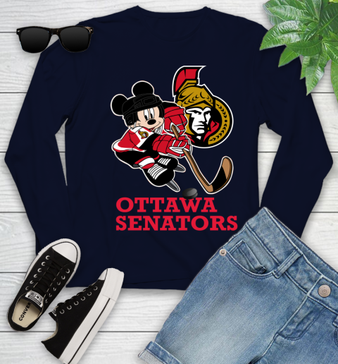 NHL Ottawa Senators Mickey Mouse Disney Hockey T Shirt Youth Long Sleeve 3