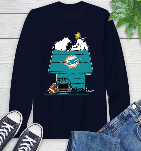 Miami Dolphins NFL Football Snoopy Woodstock The Peanuts Movie Long Sleeve T-Shirt 4