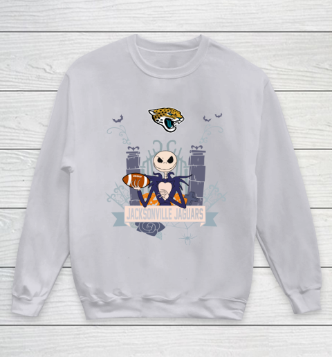 NFL Jacksonville Jaguars Football Jack Skellington Halloween Youth Sweatshirt 3