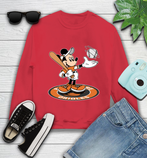MLB Baseball Baltimore Orioles Cheerful Mickey Disney Shirt Youth Sweatshirt 8