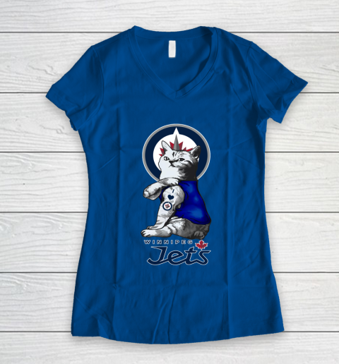 NHL My Cat Loves Winnipeg Jets Hockey Women's V-Neck T-Shirt 7