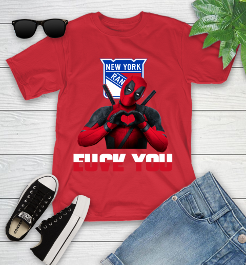 NHL New York Rangers Deadpool Love You Fuck You Hockey Sports Youth T-Shirt - Image 14