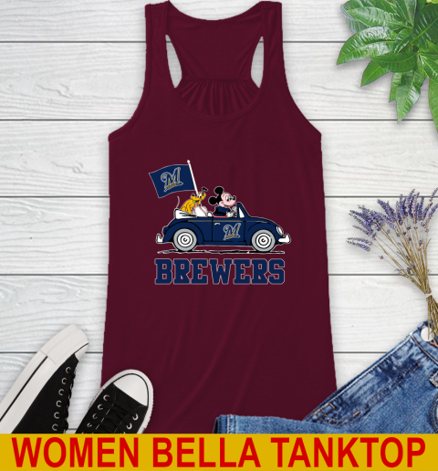 MLB Baseball Milwaukee Brewers Pluto Mickey Driving Disney Shirt Racerback Tank 3