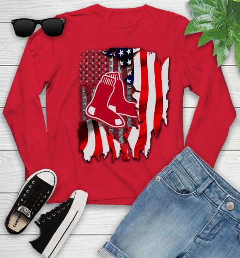 Boston Red Sox MLB Baseball American Flag Youth Long Sleeve 11