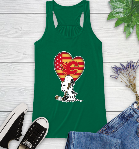 Calgary Flames NHL Hockey The Peanuts Movie Adorable Snoopy Racerback Tank 7