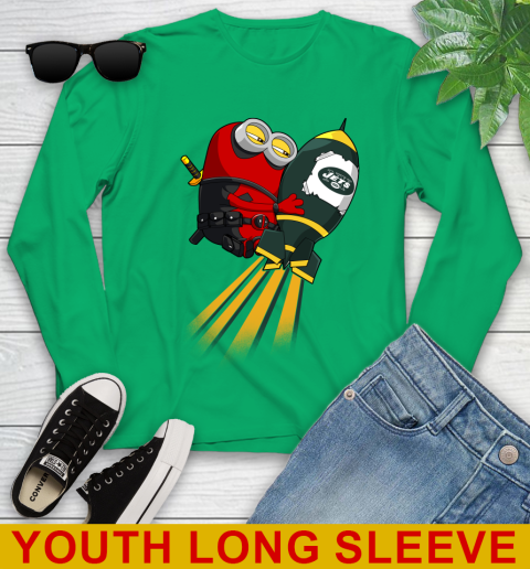 NFL Football New York Jets Deadpool Minion Marvel Shirt Youth Long Sleeve 7