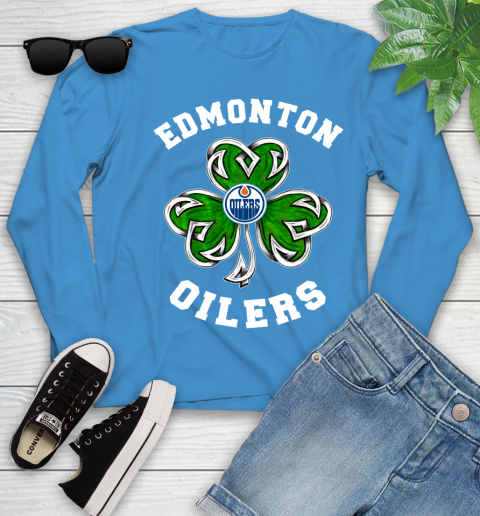 NHL Edmonton Oilers Three Leaf Clover St Patrick's Day Hockey Sports Youth Long Sleeve 8