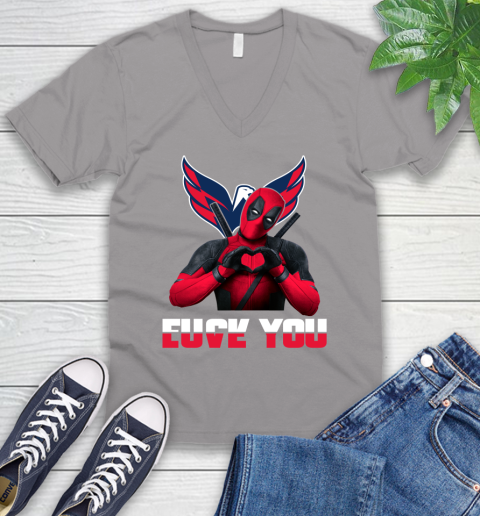 NHL Washington Capitals Deadpool Love You Fuck You Hockey Sports V-Neck T-Shirt 3