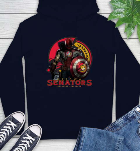 NHL Captain America Thor Spider Man Hawkeye Avengers Endgame Hockey Ottawa Senators Hoodie 4