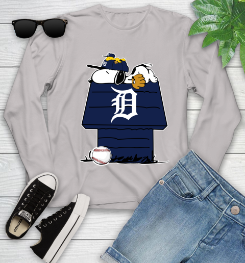MLB Detroit Tigers Snoopy Woodstock The Peanuts Movie Baseball T Shirt Youth Long Sleeve 12