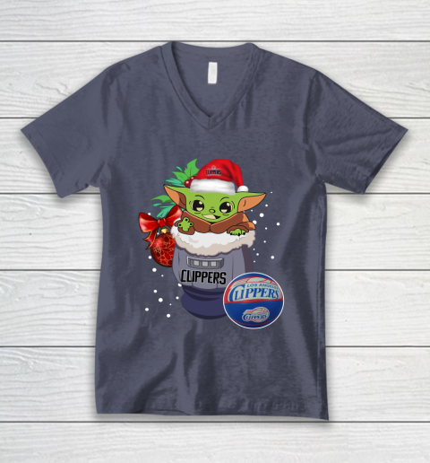 LA Clippers Christmas Baby Yoda Star Wars Funny Happy NBA V-Neck T-Shirt 8