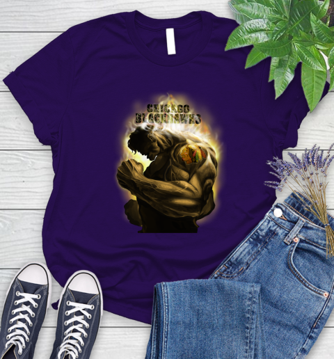 Chicago Blackhawks NHL Hockey Hulk Marvel Avengers Sports Women's T-Shirt 4