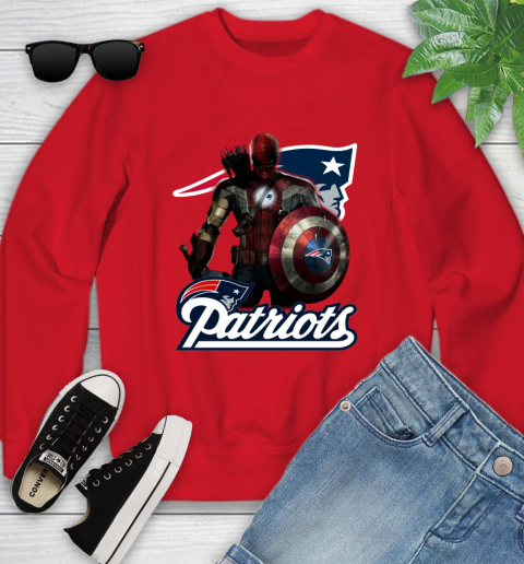NFL Captain America Thor Spider Man Hawkeye Avengers Endgame Football New England Patriots Youth Sweatshirt 9