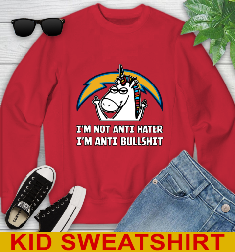 Los Angeles Chargers NFL Football Unicorn I'm Not Anti Hater I'm Anti Bullshit Youth Sweatshirt 8