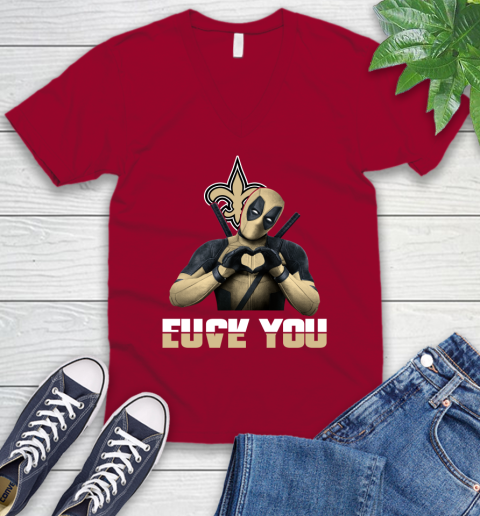 NHL New Orleans Saints Deadpool Love You Fuck You Football Sports V-Neck T-Shirt 7