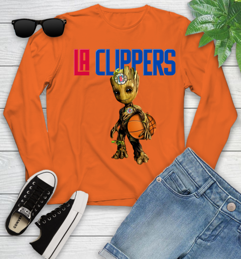LA Clippers NBA Basketball Groot Marvel Guardians Of The Galaxy Youth Long Sleeve 4