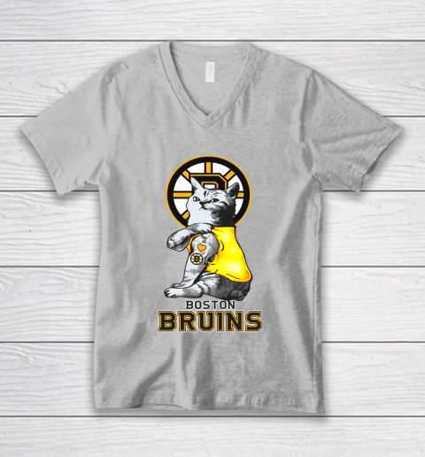 NHL My Cat Loves Boston Bruins Hockey V-Neck T-Shirt 3