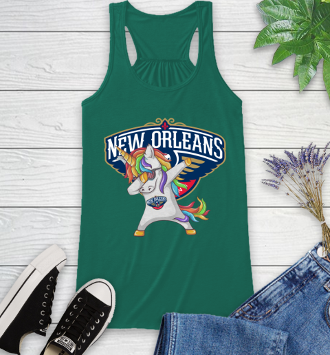 New Orleans Pelicans NBA Basketball Funny Unicorn Dabbing Sports Racerback Tank 7