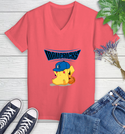 NBA Pikachu Basketball Sports Dallas Mavericks Women's V-Neck T-Shirt 6