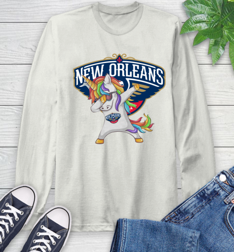 New Orleans Pelicans NBA Basketball Funny Unicorn Dabbing Sports Long Sleeve T-Shirt 12