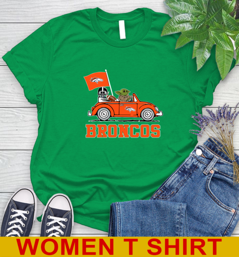 NFL Football Denver Broncos Darth Vader Baby Yoda Driving Star Wars Shirt Women's T-Shirt - Image 7
