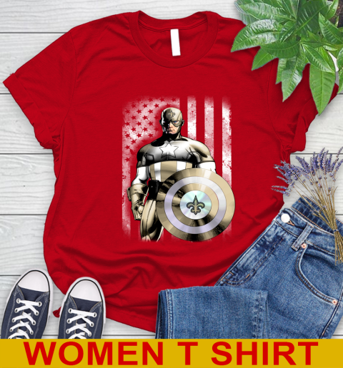New Orleans Saints NFL Football Captain America Marvel Avengers American Flag Shirt Women's T-Shirt 11