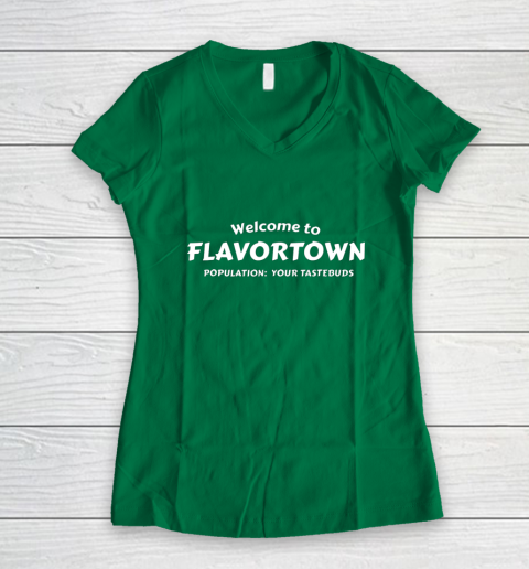 Flavortown Population American Food Gift Taste Buds Women's V-Neck T-Shirt 3
