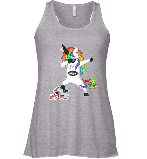 Football Dabbing Unicorn Steps On Helmet New York Jets Racerback Tank
