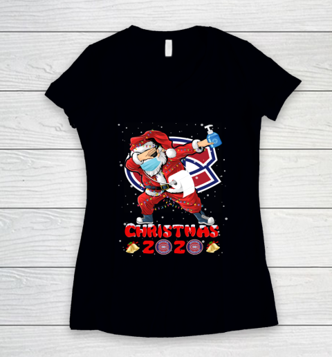 Montreal Canadiens Funny Santa Claus Dabbing Christmas 2020 NHL Women's V-Neck T-Shirt