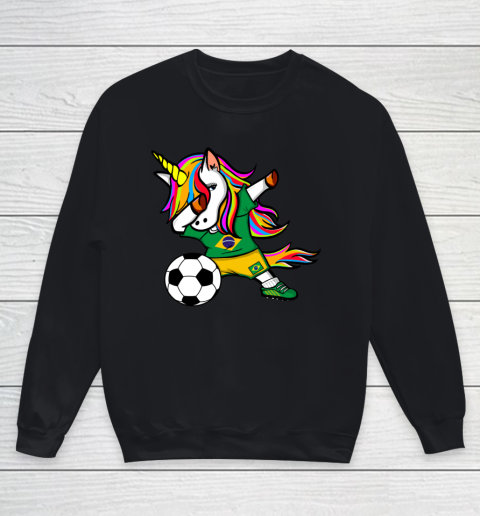 Funny Dabbing Unicorn Brazil Football Brazilian Flag Soccer Youth Sweatshirt