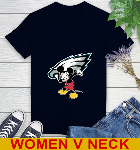 Philadelphia Eagles NFL Football Dabbing Mickey Disney Sports Women's V-Neck T-Shirt 3