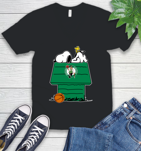Boston Celtics NBA Basketball Snoopy Woodstock The Peanuts Movie V-Neck T-Shirt 2