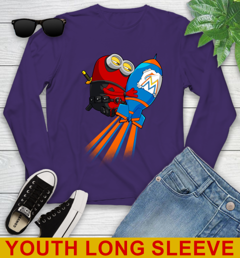 MLB Baseball Miami Marlins Deadpool Minion Marvel Shirt Youth Long Sleeve 4