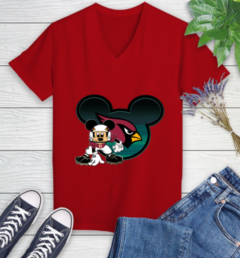 NFL Arizona Cardinals Mickey Mouse Disney Football T Shirt Women's V-Neck T-Shirt 12